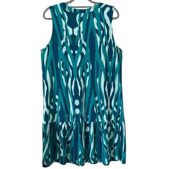 Soft Surroundings Midi Dress Sz L Pullover Shift Ruffled Cotton Modal Green Blue - Picture 2 of 8